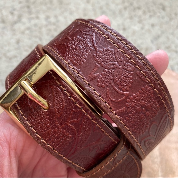 A. Bellucci Italia Genuine Leather Belt; Floral Design w Gold Tone Square Buckle - Picture 2 of 7